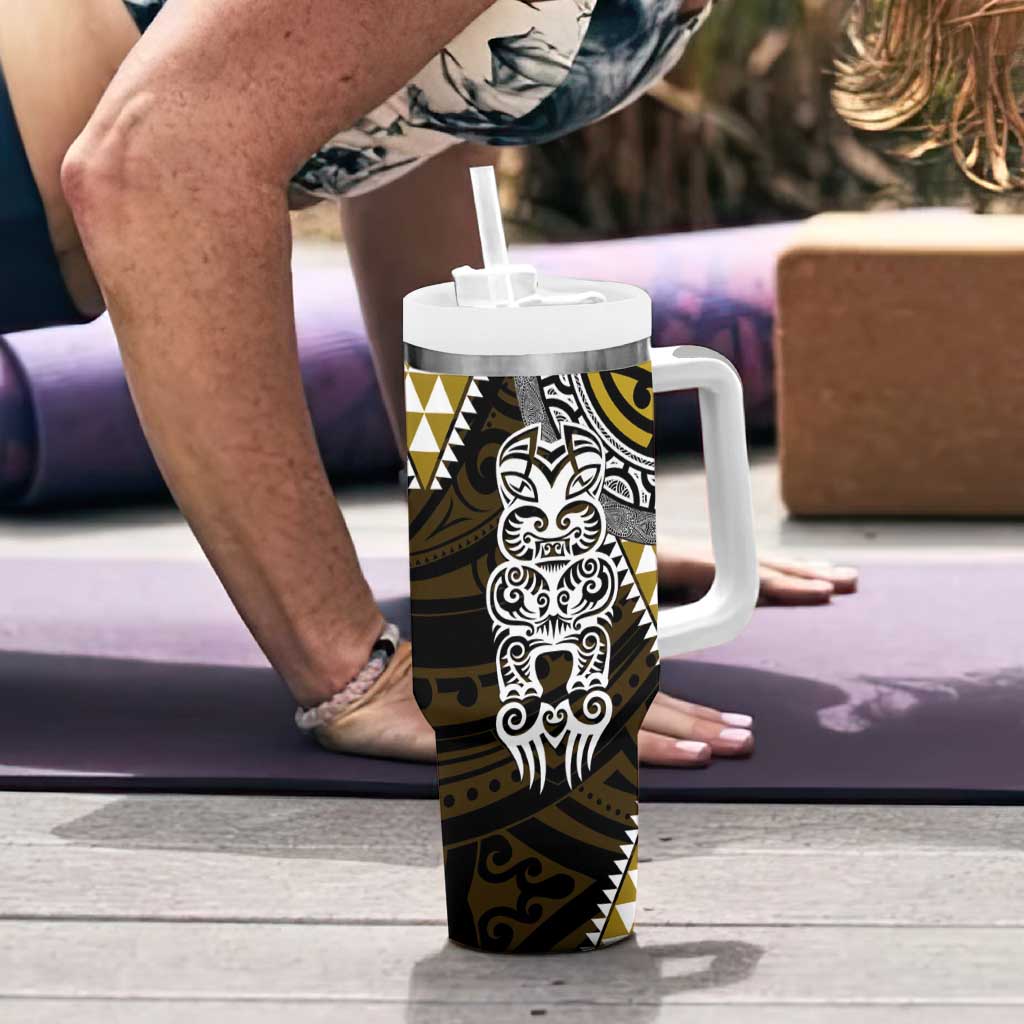 Yellow Aotearoa Niho Taniwha Tumbler With Handle Maori Mythology Tooth - Taniko Motifs LT14 - Polynesian Pride