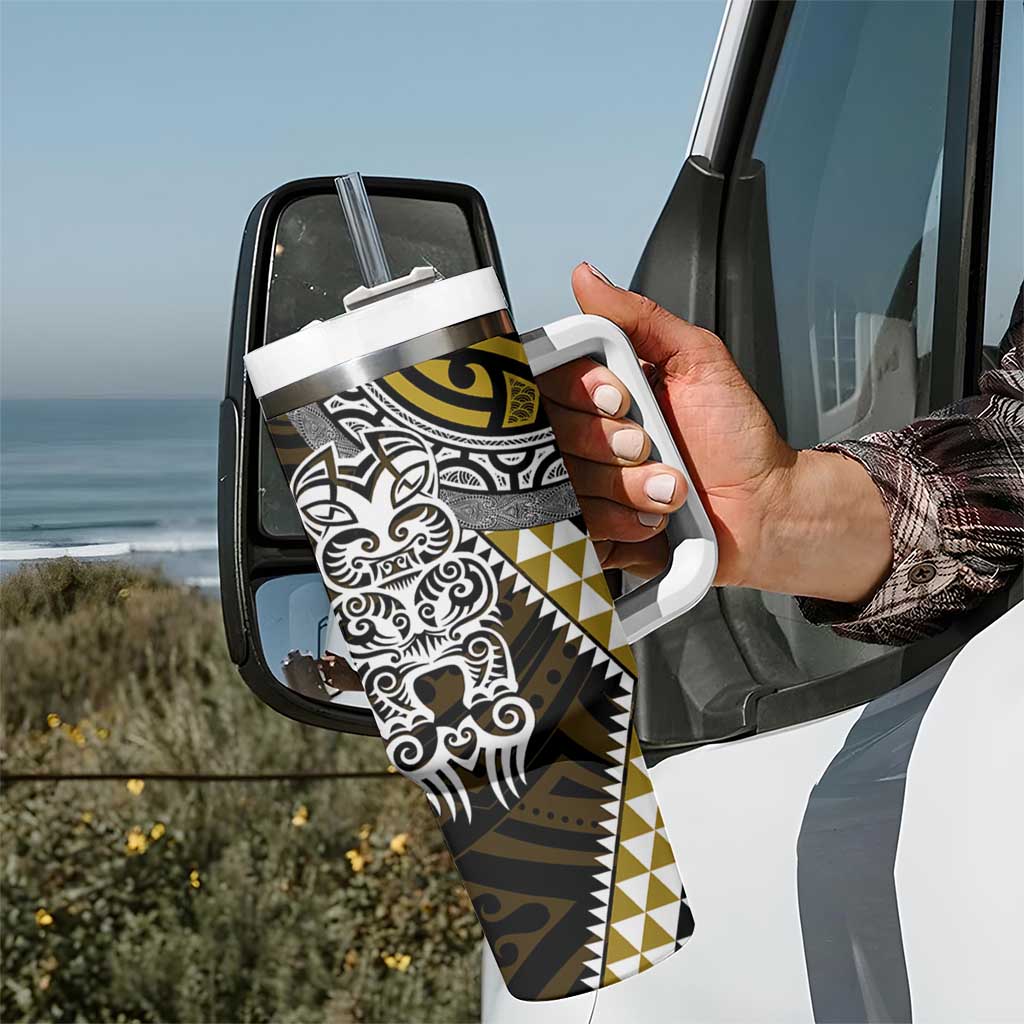 Yellow Aotearoa Niho Taniwha Tumbler With Handle Maori Mythology Tooth - Taniko Motifs LT14 - Polynesian Pride