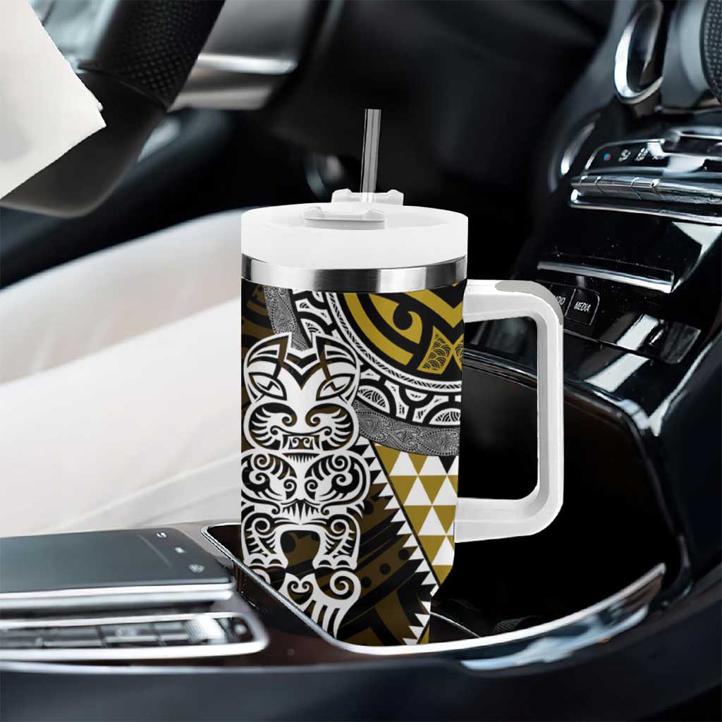 Yellow Aotearoa Niho Taniwha Tumbler With Handle Maori Mythology Tooth - Taniko Motifs LT14 - Polynesian Pride