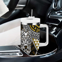 Yellow Aotearoa Niho Taniwha Tumbler With Handle Maori Mythology Tooth - Taniko Motifs LT14 - Polynesian Pride
