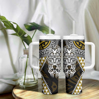 Yellow Aotearoa Niho Taniwha Tumbler With Handle Maori Mythology Tooth - Taniko Motifs LT14 - Polynesian Pride