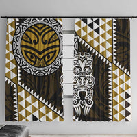 Yellow Aotearoa Niho Taniwha Window Curtain Maori Mythology Tooth - Taniko Motifs LT14 With Hooks Yellow - Polynesian Pride