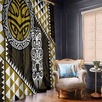 Yellow Aotearoa Niho Taniwha Window Curtain Maori Mythology Tooth - Taniko Motifs LT14 - Polynesian Pride
