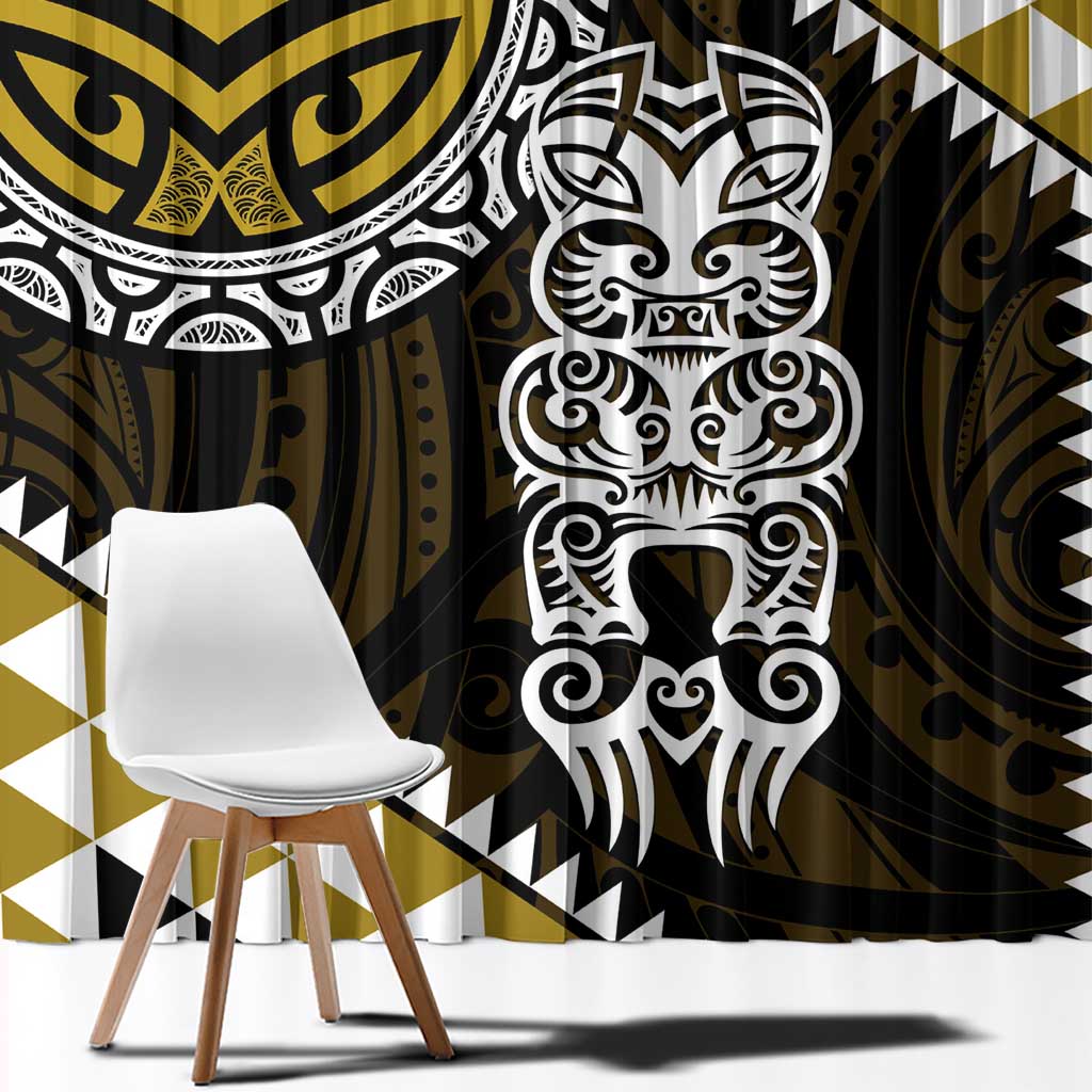 Yellow Aotearoa Niho Taniwha Window Curtain Maori Mythology Tooth - Taniko Motifs LT14 - Polynesian Pride
