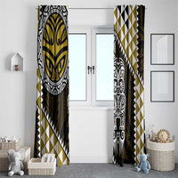 Yellow Aotearoa Niho Taniwha Window Curtain Maori Mythology Tooth - Taniko Motifs LT14 - Polynesian Pride