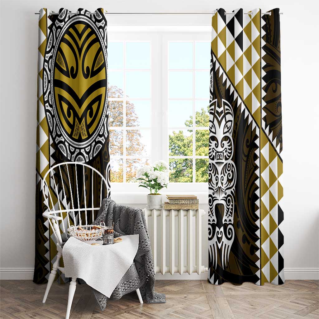 Yellow Aotearoa Niho Taniwha Window Curtain Maori Mythology Tooth - Taniko Motifs LT14 - Polynesian Pride