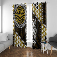 Yellow Aotearoa Niho Taniwha Window Curtain Maori Mythology Tooth - Taniko Motifs LT14 With Grommets Yellow - Polynesian Pride