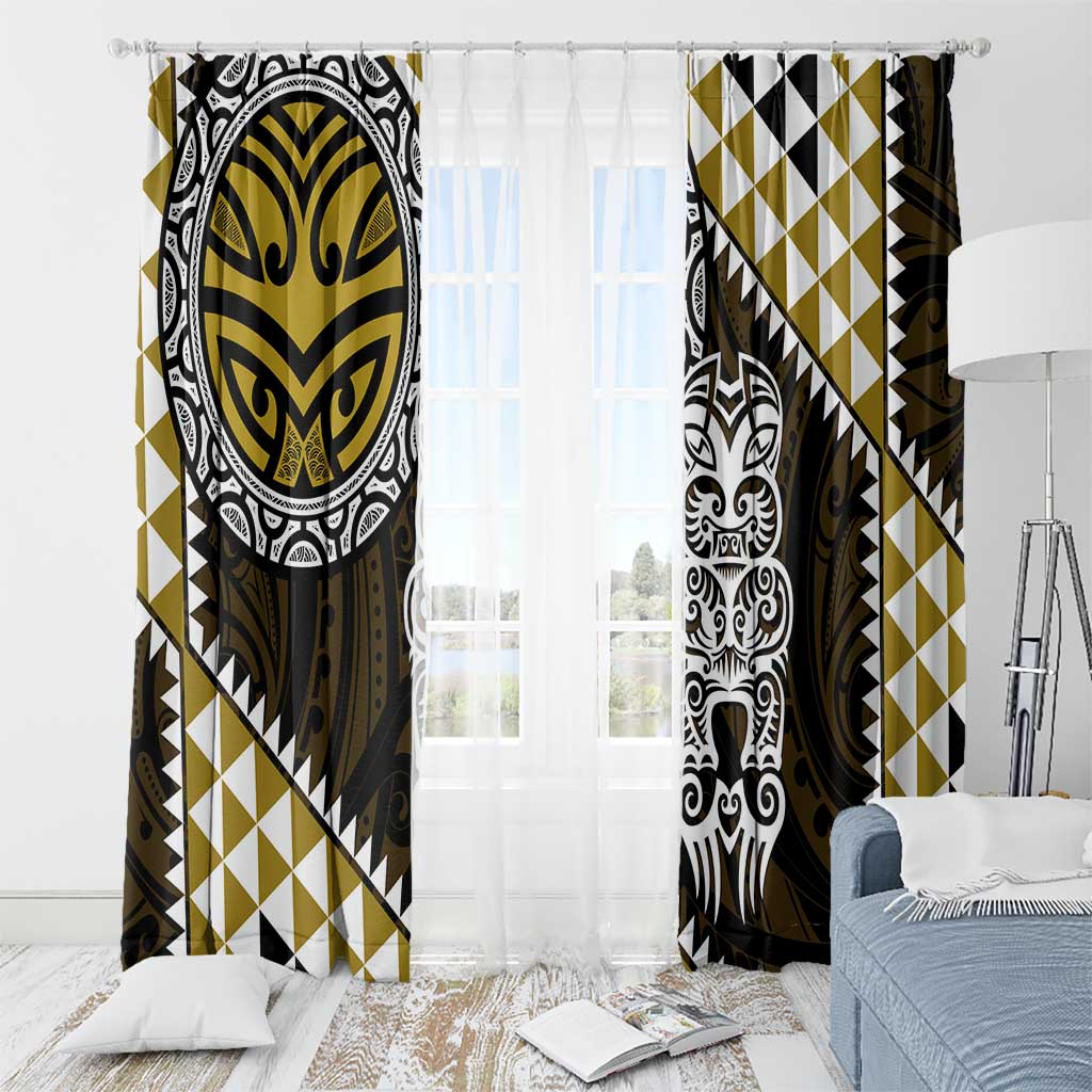 Yellow Aotearoa Niho Taniwha Window Curtain Maori Mythology Tooth - Taniko Motifs LT14 - Polynesian Pride