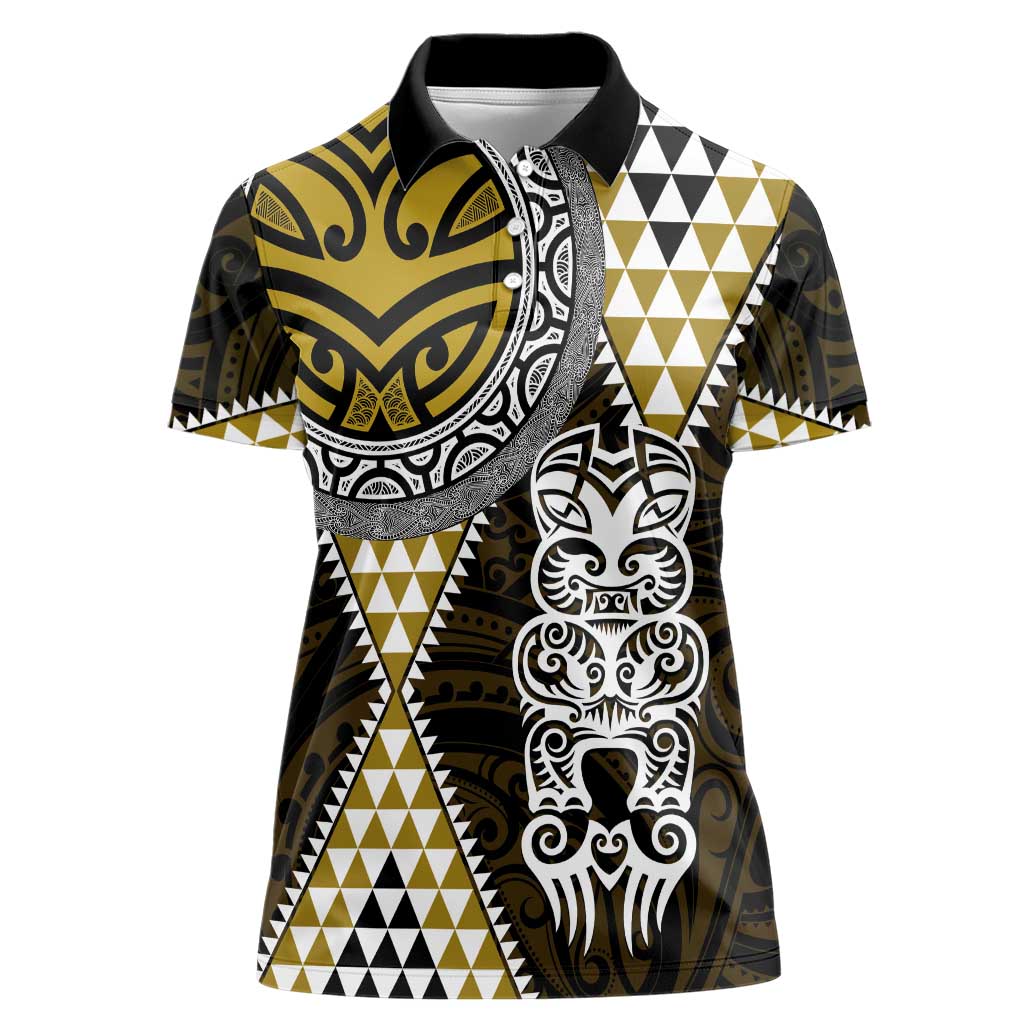 Yellow Aotearoa Niho Taniwha Women Polo Shirt Maori Mythology Tooth - Taniko Motifs