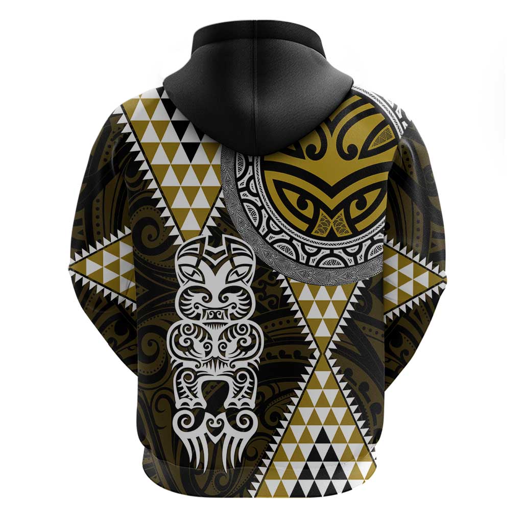 Yellow Aotearoa Niho Taniwha Zip Hoodie Maori Mythology Tooth - Taniko Motifs
