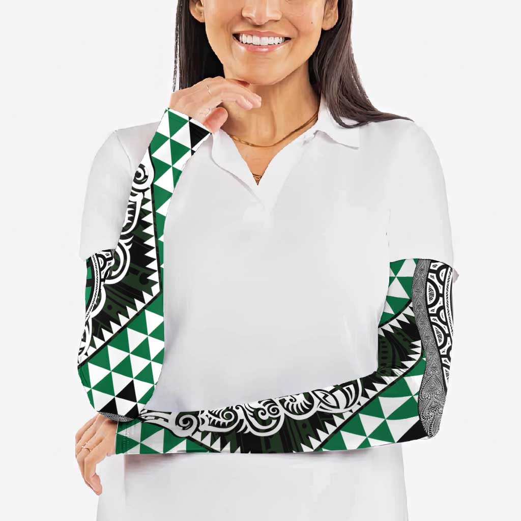 Green Aotearoa Niho Taniwha Arm Sleeves Maori Mythology Tooth - Taniko Motifs - Polynesian Pride
