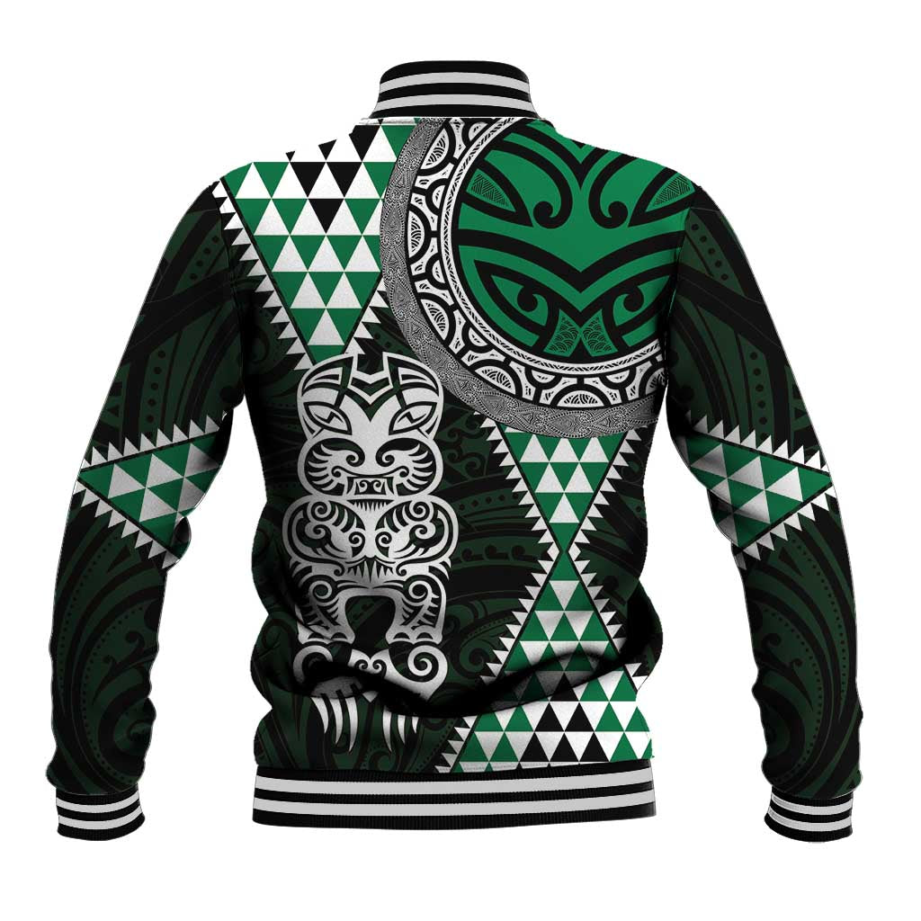 Green Aotearoa Niho Taniwha Baseball Jacket Maori Mythology Tooth - Taniko Motifs LT14 - Polynesian Pride