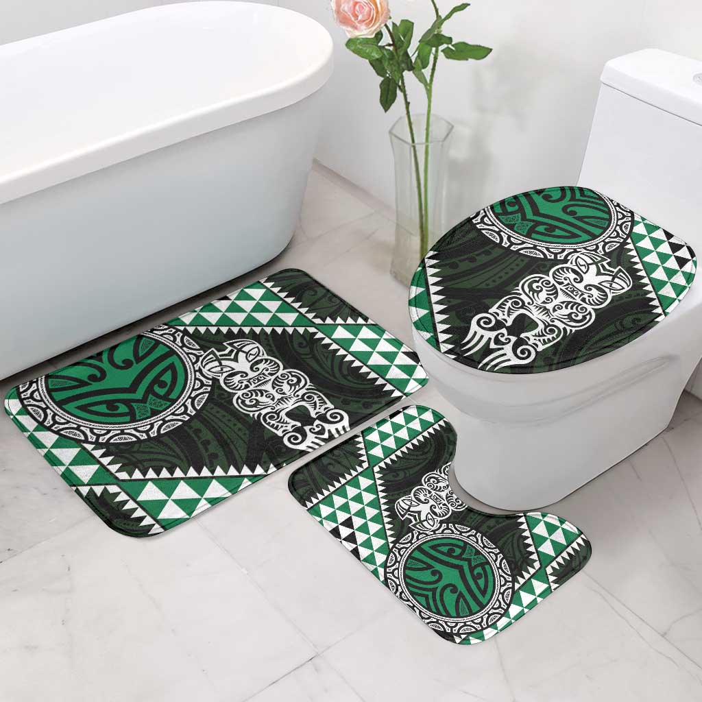 Green Aotearoa Niho Taniwha Bathroom Set Maori Mythology Tooth - Taniko Motifs - Polynesian Pride