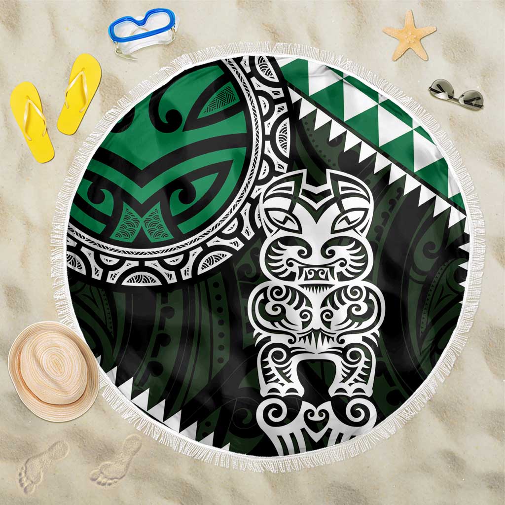 Green Aotearoa Niho Taniwha Beach Blanket Maori Mythology Tooth - Taniko Motifs LT14 One Size 150cm Green - Polynesian Pride