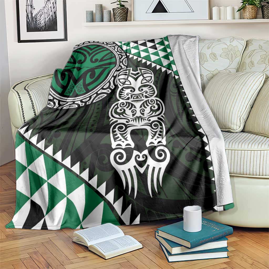 Green Aotearoa Niho Taniwha Blanket Maori Mythology Tooth - Taniko Motifs LT14 Green - Polynesian Pride