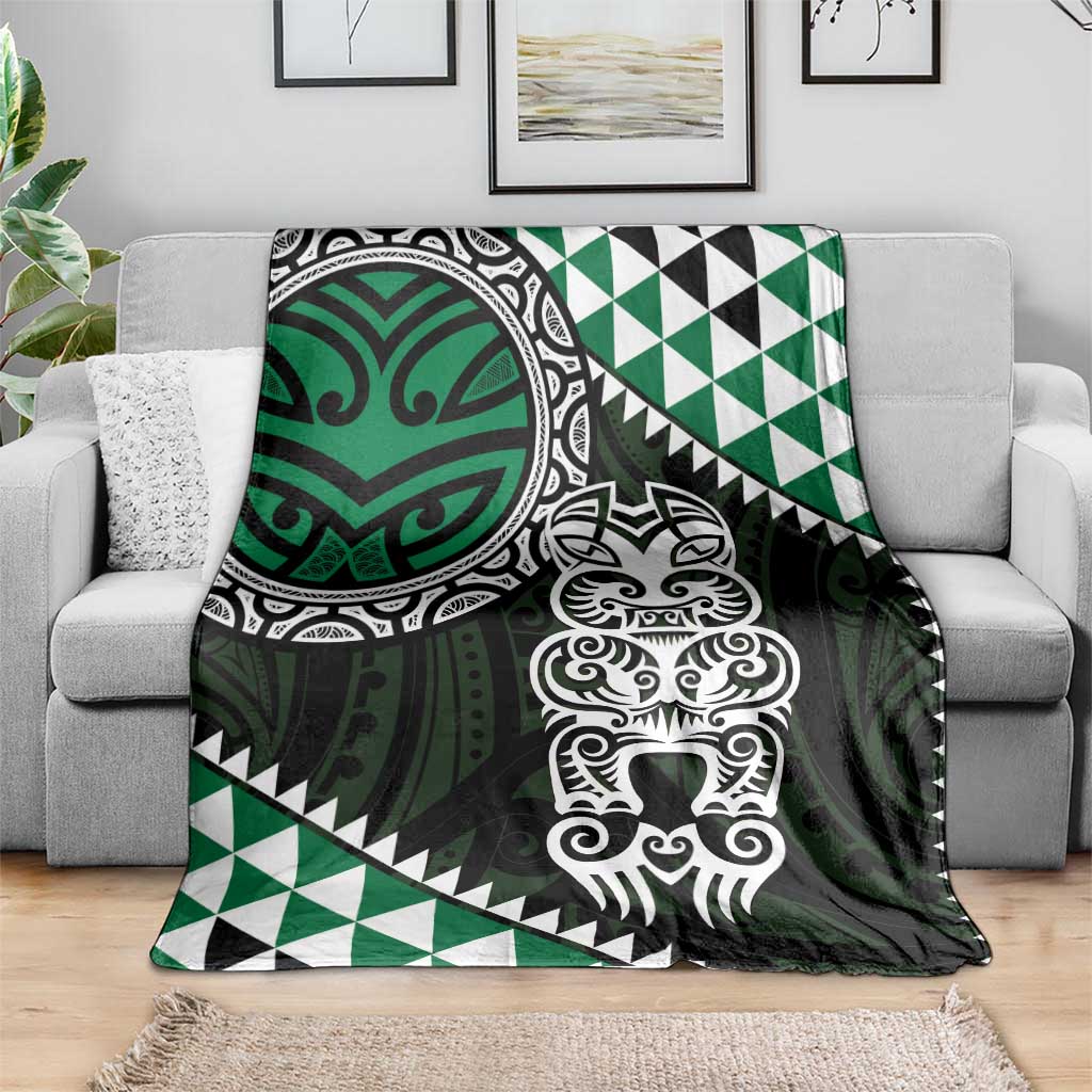 Green Aotearoa Niho Taniwha Blanket Maori Mythology Tooth - Taniko Motifs LT14 - Polynesian Pride