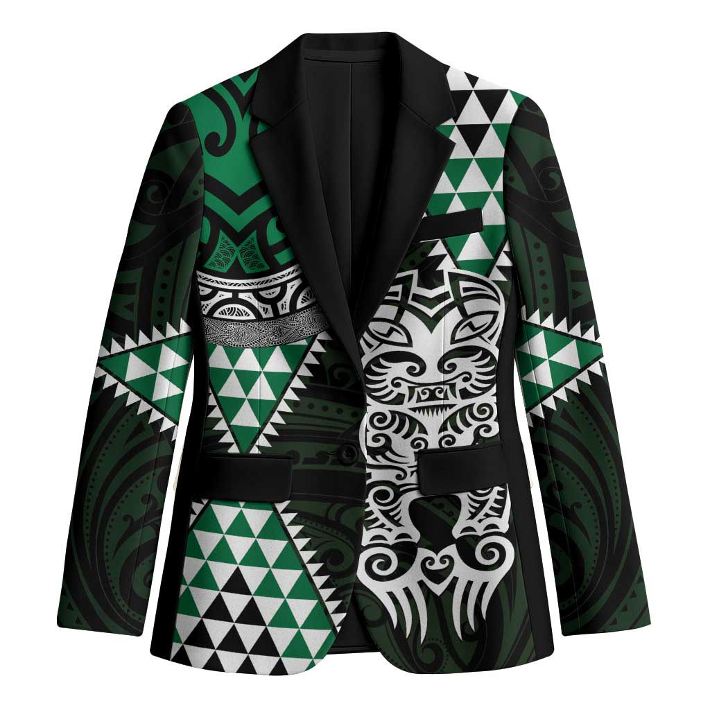 Green Aotearoa Niho Taniwha Blazer Maori Mythology Tooth - Taniko Motifs - Polynesian Pride
