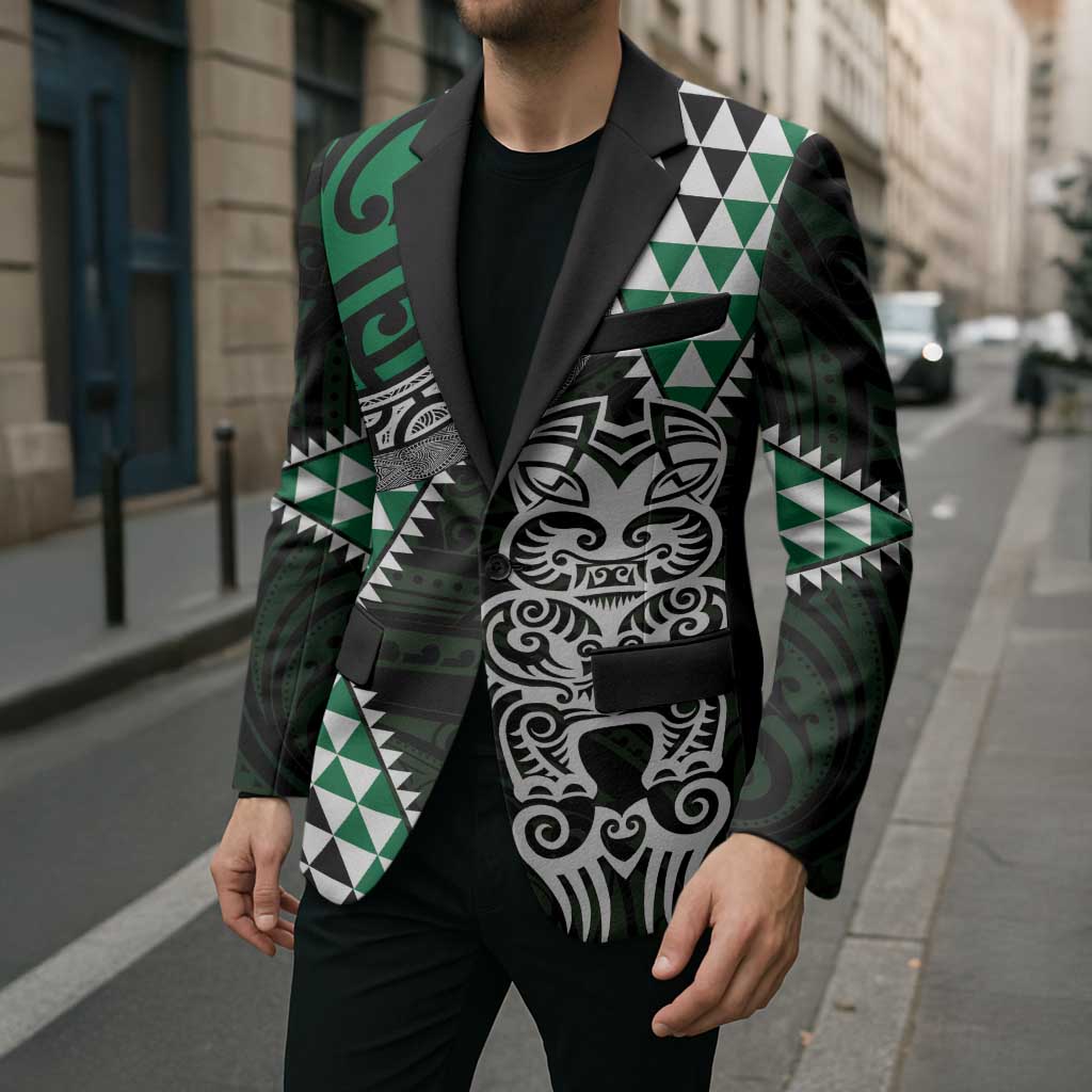 Green Aotearoa Niho Taniwha Blazer Maori Mythology Tooth - Taniko Motifs - Polynesian Pride