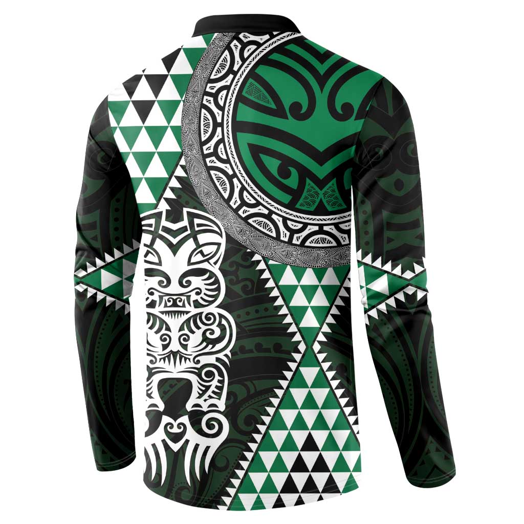 Green Aotearoa Niho Taniwha Button Sweatshirt Maori Mythology Tooth - Taniko Motifs LT14 - Polynesian Pride