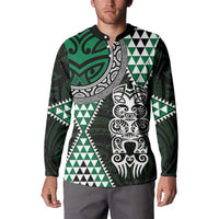 Green Aotearoa Niho Taniwha Button Sweatshirt Maori Mythology Tooth - Taniko Motifs LT14 - Polynesian Pride