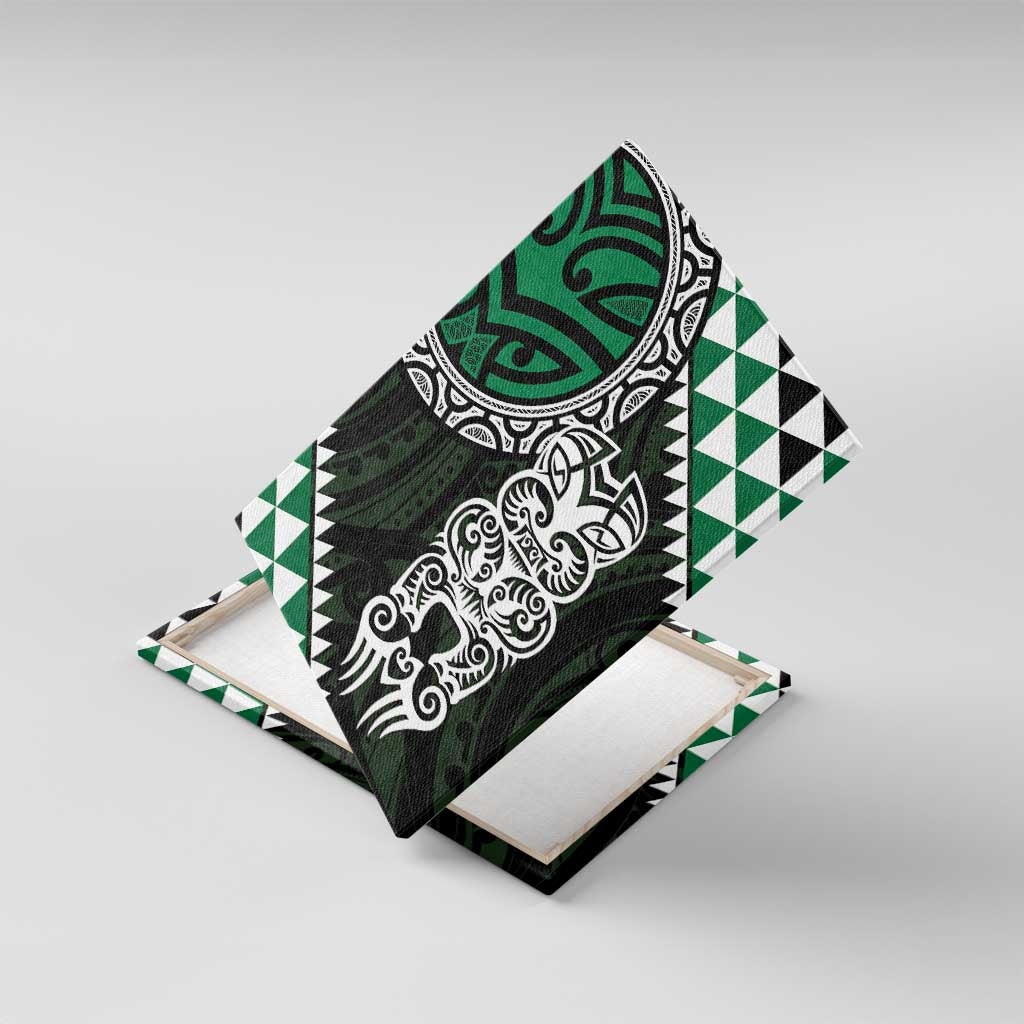 Green Aotearoa Niho Taniwha Canvas Wall Art Maori Mythology Tooth - Taniko Motifs LT14 With Frame Green - Polynesian Pride