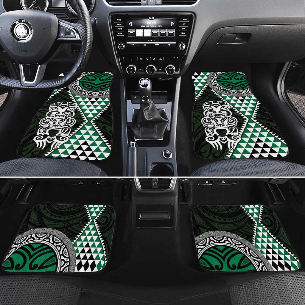 Green Aotearoa Niho Taniwha Car Mats Maori Mythology Tooth - Taniko Motifs LT14 Set 4pcs Green - Polynesian Pride