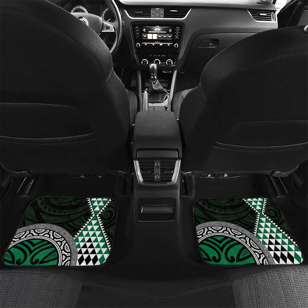Green Aotearoa Niho Taniwha Car Mats Maori Mythology Tooth - Taniko Motifs LT14 Set 2pcs - Back Green - Polynesian Pride
