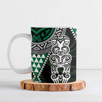 Green Aotearoa Niho Taniwha Ceramic Mug Maori Mythology Tooth - Taniko Motifs - Polynesian Pride