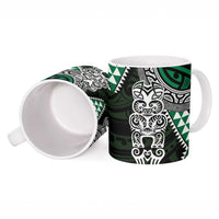 Green Aotearoa Niho Taniwha Ceramic Mug Maori Mythology Tooth - Taniko Motifs - Polynesian Pride