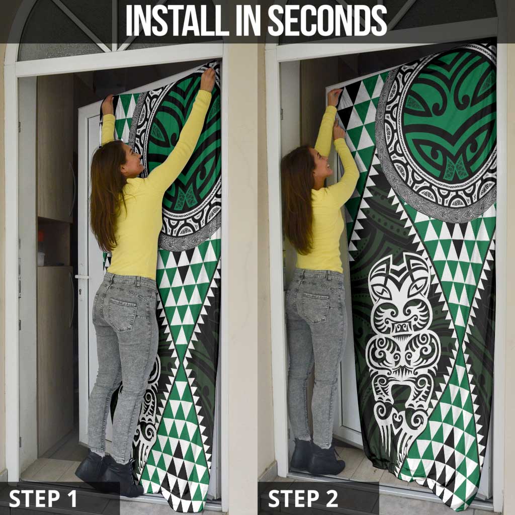 Green Aotearoa Niho Taniwha Door Cover Maori Mythology Tooth - Taniko Motifs - Polynesian Pride