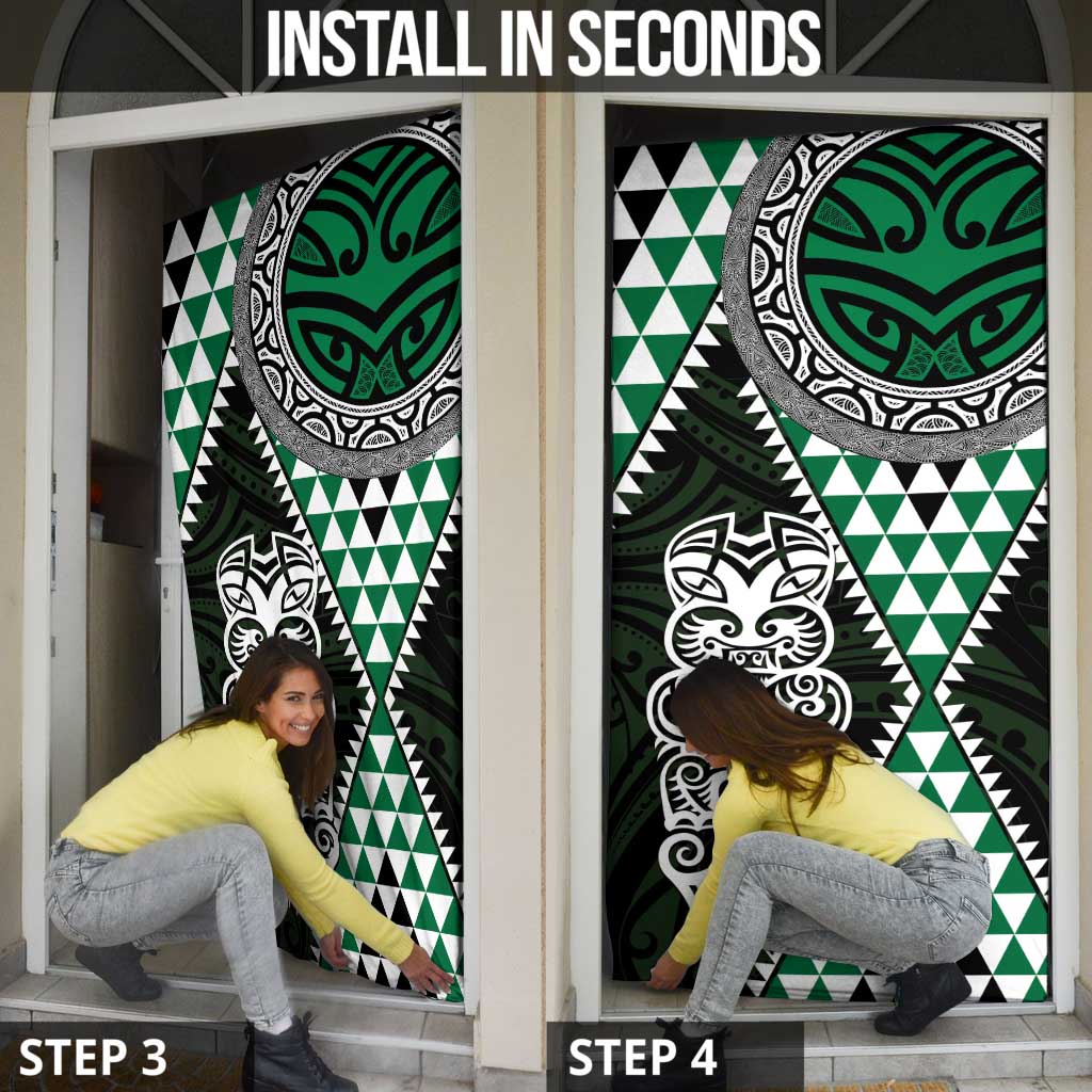 Green Aotearoa Niho Taniwha Door Cover Maori Mythology Tooth - Taniko Motifs - Polynesian Pride