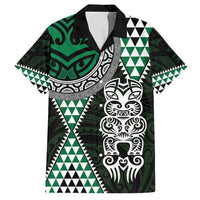 Green Aotearoa Niho Taniwha Family Matching Long Sleeve Bodycon Dress and Hawaiian Shirt Maori Mythology Tooth - Taniko Motifs