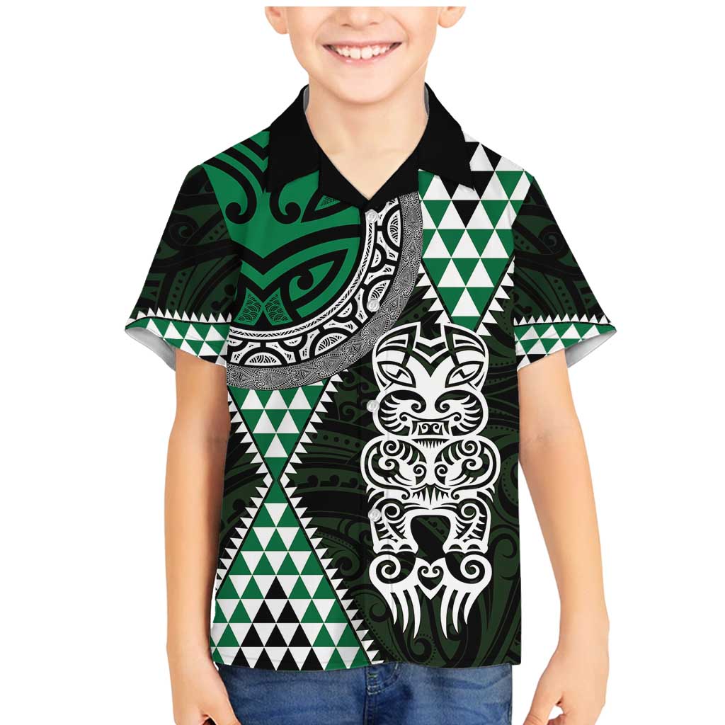 Green Aotearoa Niho Taniwha Family Matching Mermaid Dress and Hawaiian Shirt Maori Mythology Tooth - Taniko Motifs