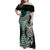 Green Aotearoa Niho Taniwha Family Matching Off Shoulder Maxi Dress and Hawaiian Shirt Maori Mythology Tooth - Taniko Motifs