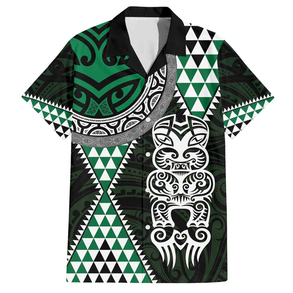 Green Aotearoa Niho Taniwha Family Matching Summer Maxi Dress and Hawaiian Shirt Maori Mythology Tooth - Taniko Motifs