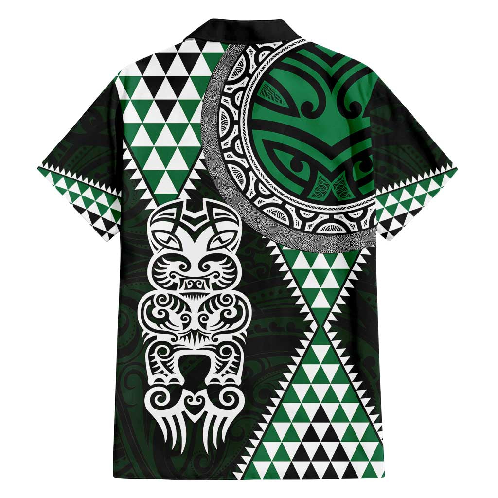 Green Aotearoa Niho Taniwha Family Matching Tank Maxi Dress and Hawaiian Shirt Maori Mythology Tooth - Taniko Motifs