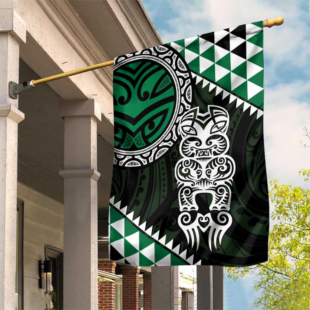 Green Aotearoa Niho Taniwha Garden Flag Maori Mythology Tooth - Taniko Motifs LT14 House Flag Green - Polynesian Pride