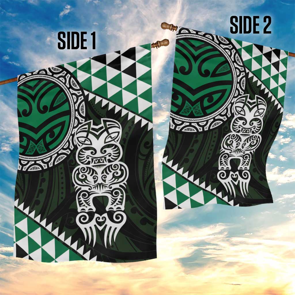 Green Aotearoa Niho Taniwha Garden Flag Maori Mythology Tooth - Taniko Motifs LT14 - Polynesian Pride