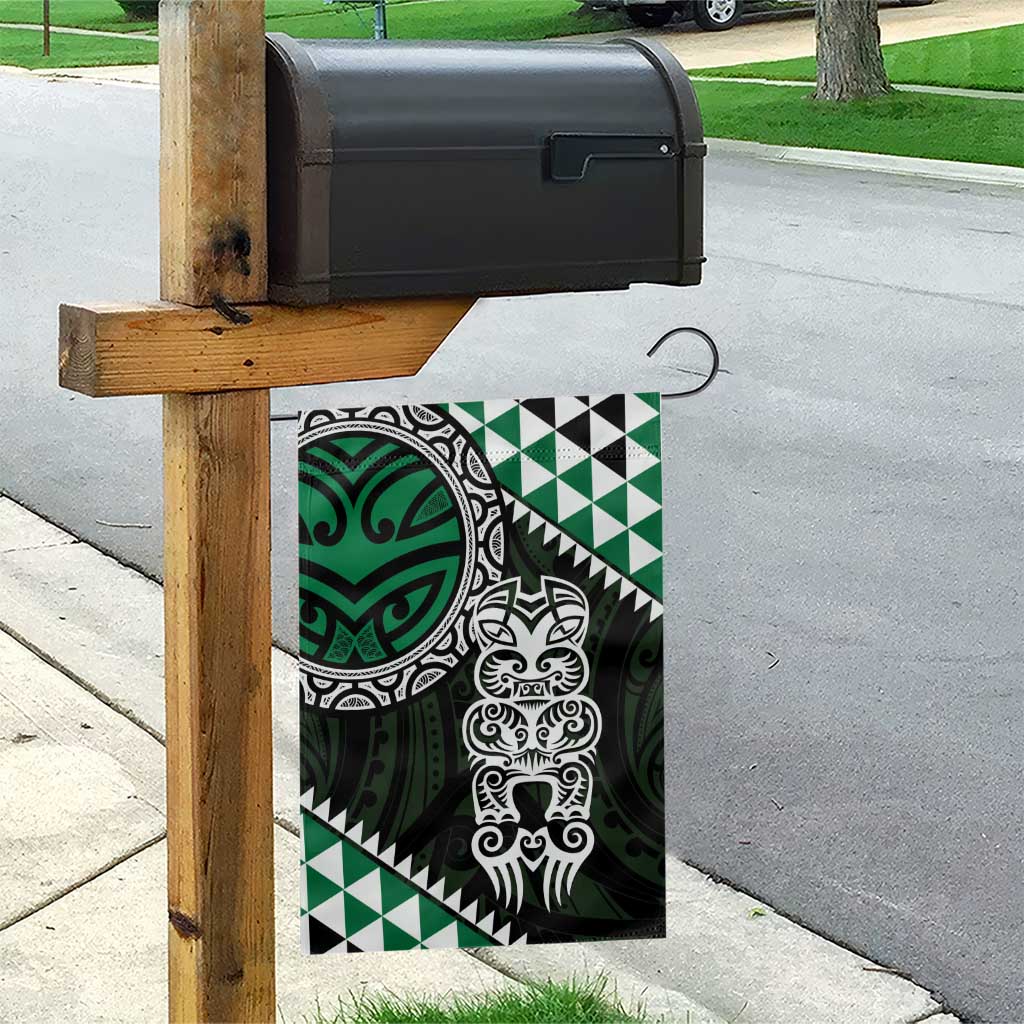Green Aotearoa Niho Taniwha Garden Flag Maori Mythology Tooth - Taniko Motifs LT14 - Polynesian Pride