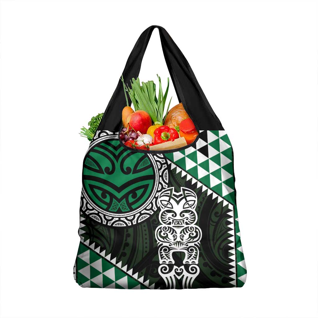 Green Aotearoa Niho Taniwha Grocery Bag Maori Mythology Tooth - Taniko Motifs LT14 1-pack One Size Green - Polynesian Pride