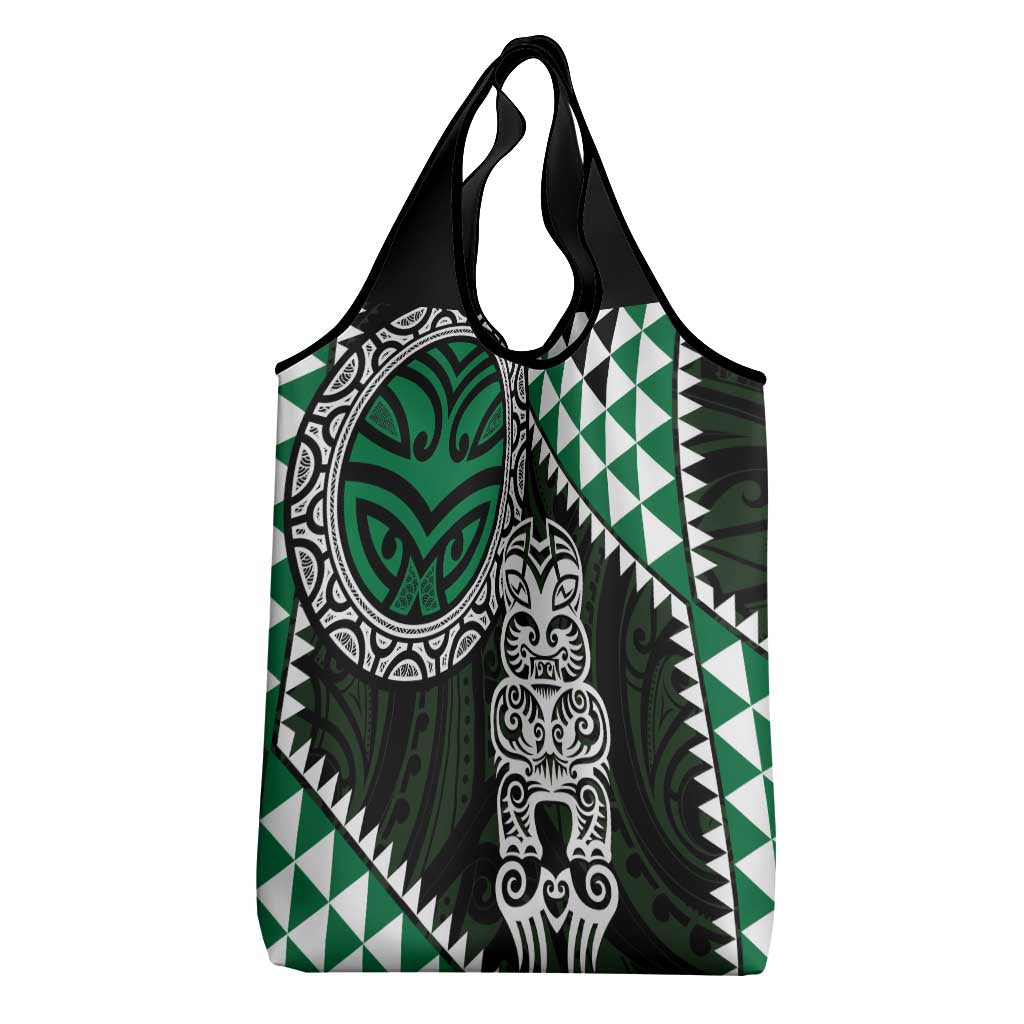 Green Aotearoa Niho Taniwha Grocery Bag Maori Mythology Tooth - Taniko Motifs LT14 - Polynesian Pride