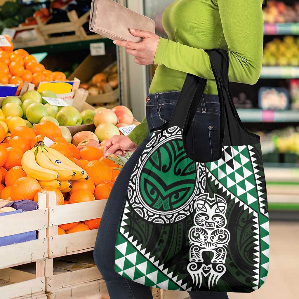 Green Aotearoa Niho Taniwha Grocery Bag Maori Mythology Tooth - Taniko Motifs LT14 - Polynesian Pride
