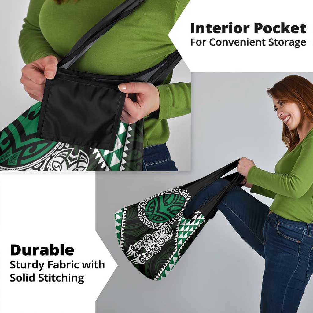 Green Aotearoa Niho Taniwha Grocery Bag Maori Mythology Tooth - Taniko Motifs LT14 - Polynesian Pride