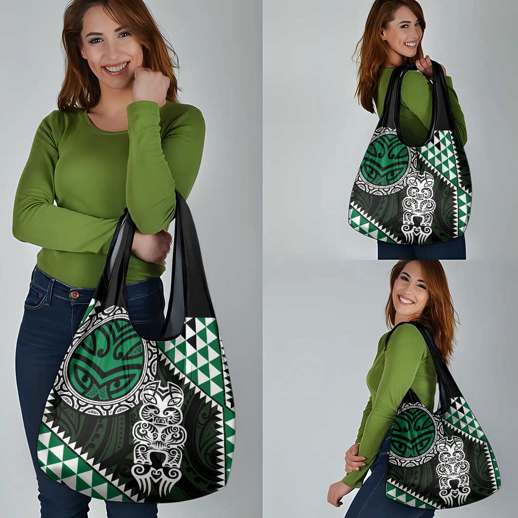 Green Aotearoa Niho Taniwha Grocery Bag Maori Mythology Tooth - Taniko Motifs LT14 - Polynesian Pride