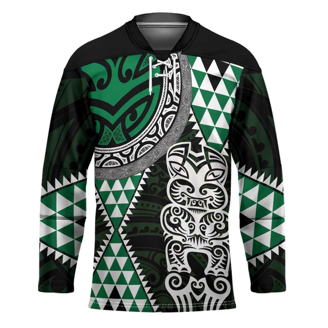 Green Aotearoa Niho Taniwha Hockey Jersey Maori Mythology Tooth - Taniko Motifs - Polynesian Pride