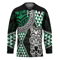 Green Aotearoa Niho Taniwha Hockey Jersey Maori Mythology Tooth - Taniko Motifs - Polynesian Pride