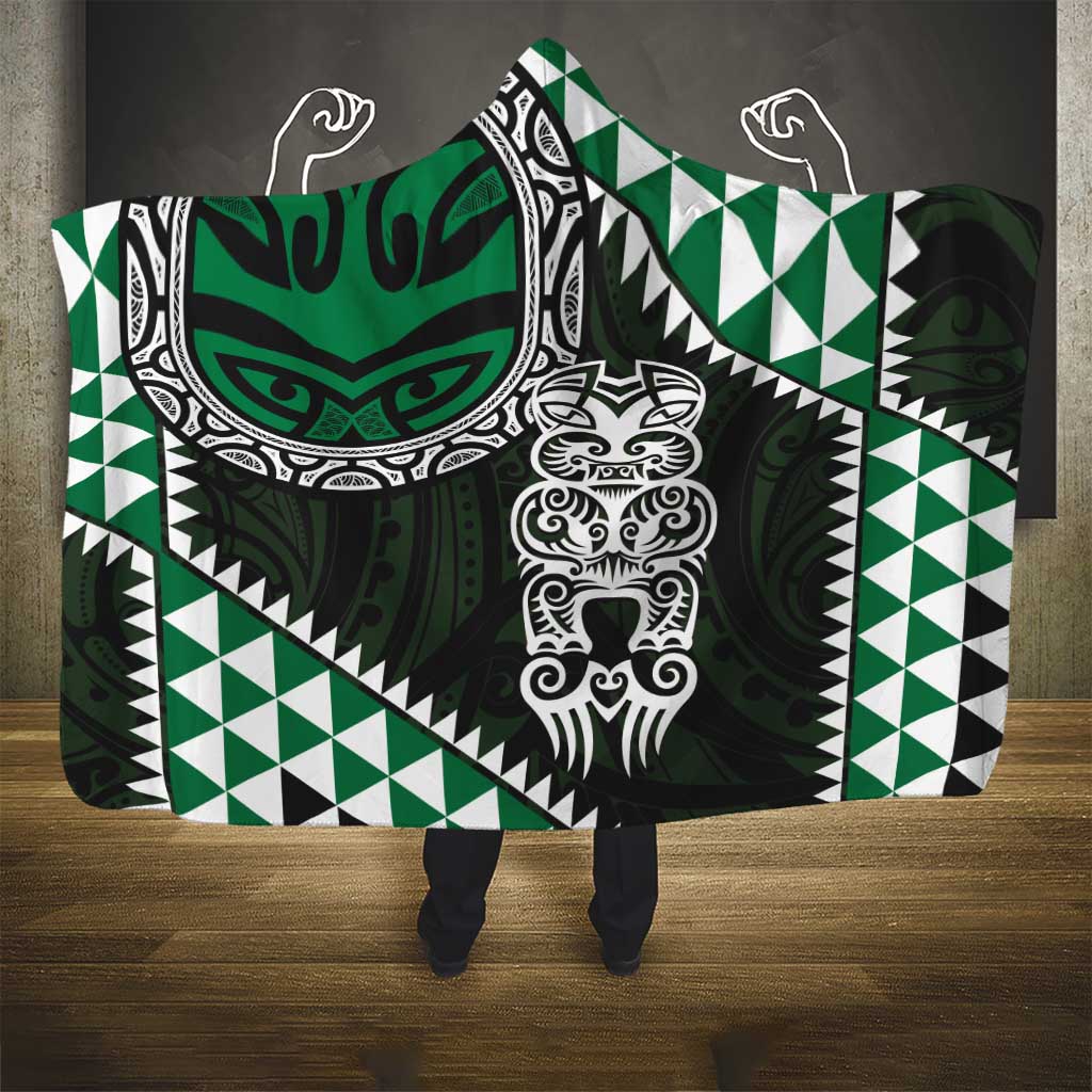 Green Aotearoa Niho Taniwha Hooded Blanket Maori Mythology Tooth - Taniko Motifs LT14 - Polynesian Pride
