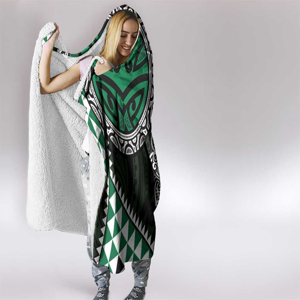 Green Aotearoa Niho Taniwha Hooded Blanket Maori Mythology Tooth - Taniko Motifs LT14 - Polynesian Pride