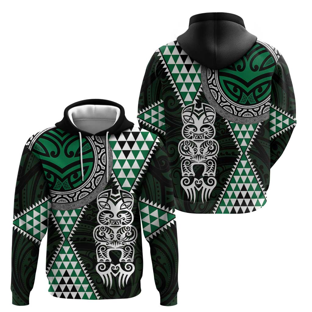 Green Aotearoa Niho Taniwha Hoodie Maori Mythology Tooth - Taniko Motifs