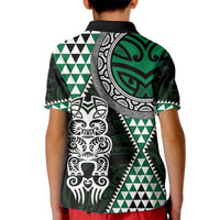 Green Aotearoa Niho Taniwha Kid Polo Shirt Maori Mythology Tooth - Taniko Motifs